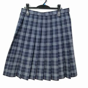 1円 スクールスカート 大きいサイズ 冬物 w78-丈59 チェック 中学 高校 プリーツ 学生服 制服 女子 中古 HK5126