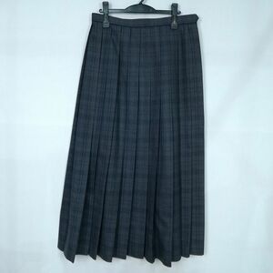 1円 スクールスカート 大きいサイズ 冬物 w75-丈98 チェック 中学 高校 プリーツ 学生服 制服 女子 中古 HK5017