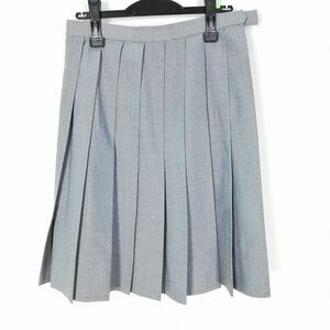 1円 スクールスカート 夏物 w66-丈58 グレー 中学 高校 プリーツ 学生服 制服 女子 中古 HK5153