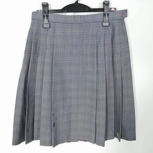 1円 スクールスカート 大きいサイズ 夏物 w72-丈57 チェック 中学 高校 プリーツ 学生服 制服 女子 中古 HK5244