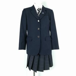 1円 ブレザー チェックスカート ネクタイ 上下4点セット 指定 富士ヨット 冬物 女子 学生服 神奈川平塚商業高校 紺 中古 ランクC NA4725