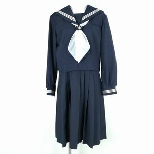 1円 セーラー服 ジャンパースカート 上下2点セット 大きいサイズ 冬物 白3本線 女子 学生服 東京七生中学 紺 制服 中古 ランクC NA4846