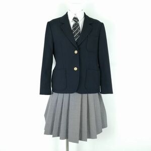 1円 ブレザー チェックスカート ネクタイ 上下4点セット M トンボ 冬物 女子 学生服 中学 高校 紺 制服 中古 ランクC NA4606