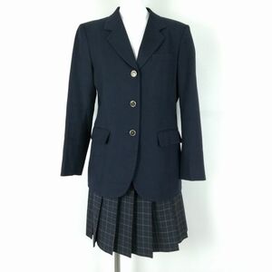 1円 ブレザー チェックスカート 上下2点セット 富士ヨット 冬物 女子 学生服 神奈川平塚商業高校 紺 制服 中古 ランクC NA4890