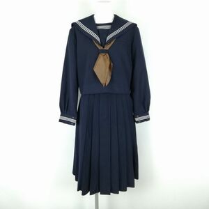 1円 セーラー服 スカート スカーフ 上下3点セット 大きいサイズ 冬物 白3本線 女子 学生服 中学 高校 紺 制服 中古 ランクC NA5283