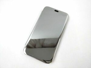 iPhone 12/12 pro用 鏡面 手帳型ミラーフリップケース カバー 半透明 シルバー