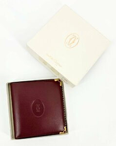 美品 Cartier カルティエ マストライン ドゥーブルCロゴ レザー 二つ折り 財布 札入れ 小銭入なし ボルドー×ゴールド金具 イタリア製 箱付