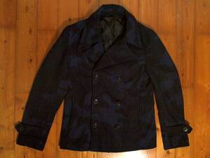 ☆エボリューション【EVOLUTION】ピーコート ダブルボタン ハーフコート ジャケット M 濃紺 迷彩柄 カモフラージュ