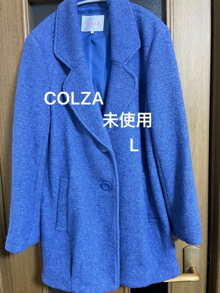未使用　COLZA ウール混　コート　膝上丈　ミディアム丈　くすみブルー　L オーバーサイズ　wool ハニーズ