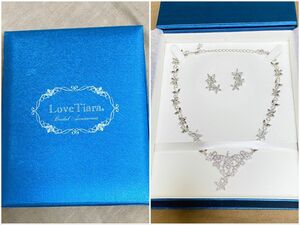 【Love Tiara】ジルコニア　ネックレス・ピアスセット　ブライダル　ウェディングアクセサリー　専用箱付き　ラブティアラ