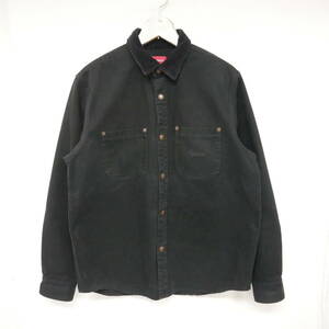 【1円】良好 国内正規 Supreme 19AW 19FW Script Canvas Snap Shirt スクリプトロゴ刺繍 キャンバススナップボタンシャツ Black 黒 M