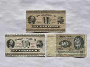 25、デンマーク　紙幣　3枚　古銭　貨幣　外国紙幣