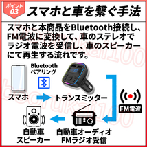 FM トランスミッター シガーソケット Bluetooth 車載 USB充電器 ブルートゥース ハンズフリー通話 自動車 LED 発光 iphone アンドロイド_画像5