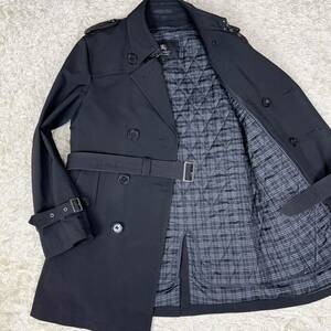 バーバリーブラックレーベル BURBERRY BLACK LABEL トレンチコート ライナー ダブル 黒 ノバチェック ベルト ロング丈 メンズ M ビジネス