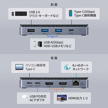 サンワサプライ USB Type-Cドッキングステーション HDMI×2画面出力対応 USB-CVDK15_画像4