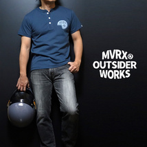 ヘンリーネック Tシャツ L 半袖 メンズ バイク 車 MVRX ブランド SpeedSter モデル デニムブルー 青_画像3