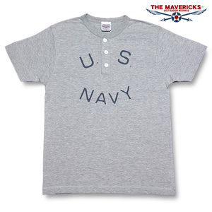 ヘンリーネック Tシャツ XL 半袖 メンズ U.S.NAVY 米海軍 ロゴ THE MAVERICKS ブランド 杢グレー