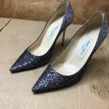 ジミーチュウ ピンヒールポインテッドトゥパンプス ラメグリッター レディース 37 1/2 JIMMY CHOO ヒール 10cm 甲幅 8cm 中古_画像1