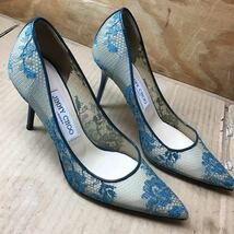 ジミーチュウ JIMMY CHOO シースルー フラット パンプス シューズ ヒール高 7cm 甲幅 8cm 靴 メッシュ レース 37 ブルー レディース_画像2