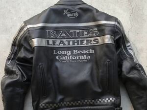 美品 BATES プロテクター・ライナーベスト付き レザー ライダースジャケット XL ベイツ バイク メンズ 革ジャン 本革 牛革 刺繍 ワッペン