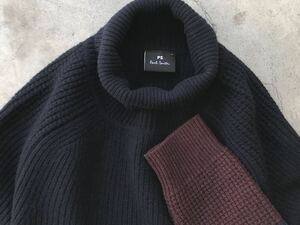 美品 Paul Smith タートルネック仕様 マルチカラー ハイゲージ ウールニットセーター L ポールスミス メンズ 肉厚