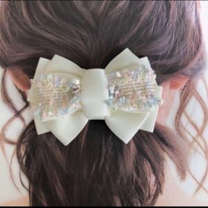 【ハンドメイド】ツイードリボンバレッタ☆ヘアアクセサリー306