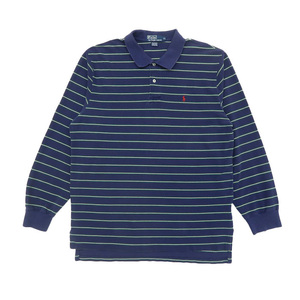 古着 ラルフローレン POLO RALPH LAUREN 長袖ポロシャツ ボーダー ワンポイント ネイビー グリーン サイズ表記：XL　gd76208