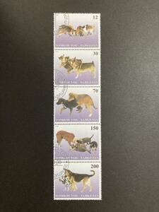 外国切手（済：プリキャンセル：消印印刷あり）タジキスタン 1998年発行 イヌ 5種連刷ストリップ - 動物 犬 いぬ Dogs 生き物