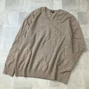 美品 ネット限定サイズ【高級カシミヤ 100％】UNIQLO ユニクロ カシミアニット セーター メンズ 4XLサイズ ブラウン 滑らか着心地