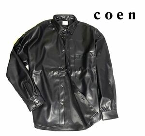 ▼新品【メンズXL(LL)】コーエン coen 光沢Fレザー 長袖 シャツ ジャケット ブラック ユナイテッドアローズ メンズ ビッグシルエット 