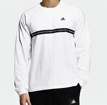 ▼新品【メンズ3XL(2XO)】白ホワイト ゴルフにオススメadidas アディダス 背面BIGロゴ クルーネック長袖シャツ　ヘビーウエイト コットン_画像4