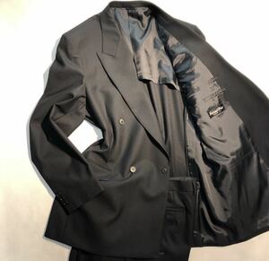 新品 定価3.9万円【サイズAB8 XXL★ダブル礼服】4Bダブルスーツ3L 漆黒フォーマル 背抜き ノーベンツ 2タック ウール100% アジャスター有り