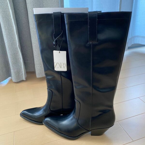 【新品】Zara Cowboy boots ザラ　レザー　カウボーイブーツ