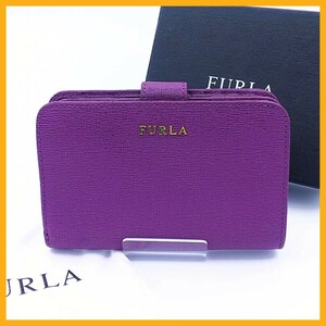 FURLA フルラ 二つ折り財布 バビロン レザー チェリー ほぼ新品 箱袋付き BABYLON ZIP AROUND PR85 B30 ジップウォレット パープル