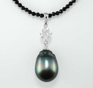 U▲新品自社製作 天然タヒチパール ピーコックカラー 最高級 11.5ｍｍ ブラックスピネル SV 41cm ネックレス 宝石 jewelry