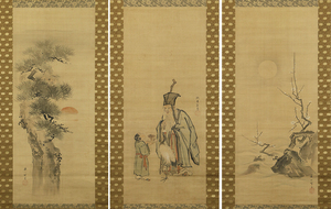 Art hand Auction [Authentic Edo Animal Paintings by Takataka Tsukigoku] Hanging scroll Eiichicho, Tsurukamejuro, Sanbakutai, mid-Edo period, painting by artist Yasunobu Kano's pupil, artwork, book, hanging scroll