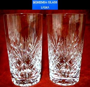 売切 ボヘミア クリスタル グラス LASKA 2客組 未使用品 箱無 、B/F 、寸法φ上64/下54×H118mm、口元厚1.3ｍｍ、底厚10ｍｍ、重量290ｇ
