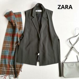 【未使用】ザラ ZARA サイドオープンベルト テーラード ロングジレ Ｌサイズ カーキ