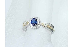 富士屋 ◆ サファイア/0.35ct ダイヤモンド/0.34ct Pt900/K18YG プラチナ 4.8g リング #11.5 仕上済