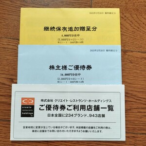 クリエイト レストランツ 株主優待券 20000円分 有効期限2023年11月30日 未開封品