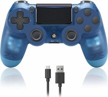 PS4 コントローラー Bluetooth ワイヤレス ゲームパッド 振動機能 充電式 日本語説明書 （スケルトンブルー　クリアブルー）_画像1