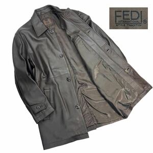 定価5.5万 美品 FEDI フェディ レザーコート サイズM ブラウン 美シルエット 上質レザー 羊革 本革 シープスキン ミドル丈 人気 A2898