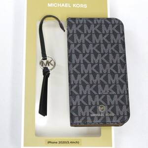 マイケルコース【MICHAEL KORS】iphone12mini／iphone用ケース／手帳型／シグネチャー／ブラック グレー／ストラップ付／2304-K0187V(NT)