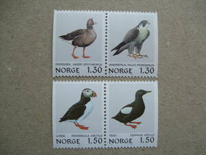ノルウェー　１９８１年　（普通切手）　鳥　４種完　未使用美品