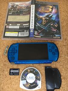 【値下げ、動作確認済】SONY PSP 3000 バイブラントブルー MS32MB付 モンスターハンターポータブル3rd付