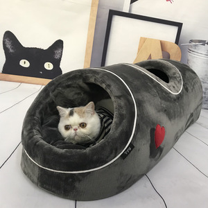 新入荷 お色選択可 ソフト猫洞窟 暖かい 子猫 ペット ベッドフランネルマット トンネル 冬 おもちゃ ベッド 灰