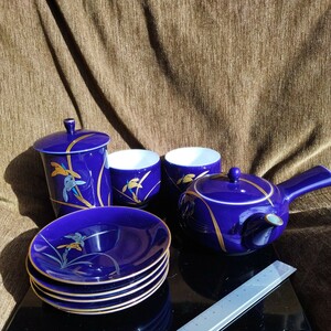 香蘭社茶器セット急須蓋付湯呑汲出茶碗菓子皿　瑠璃