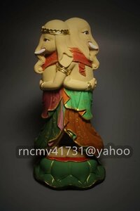 「81SHOP」 歓喜天（聖天） 極彩色絵系 木彫仏像 高さ20cm