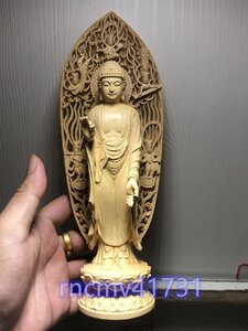 「81SHOP」 貴重品 阿弥陀如来立像 25cm 天然木製(水柘植ツゲ) 阿弥陀仏 木彫り仏像 阿弥陀様