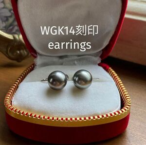 WGK14刻印　真珠　グレーパール　イヤリング　8mm